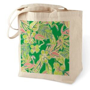 Tropical Canvas Tote Bag - Flamingo & Plumeria